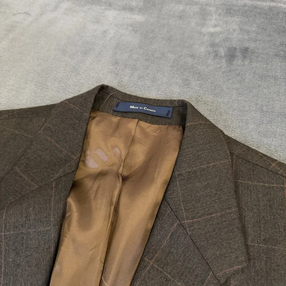 Chaps Ralph Lauren Blazer Mens 42 Regular Brown Wool Herringbone Windowpane
